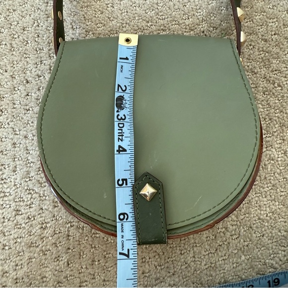 Rebecca Minkoff Mini Skylar Olive Green Gold Studded Cross Body Saddle Bag Purse - Picture 9 of 9